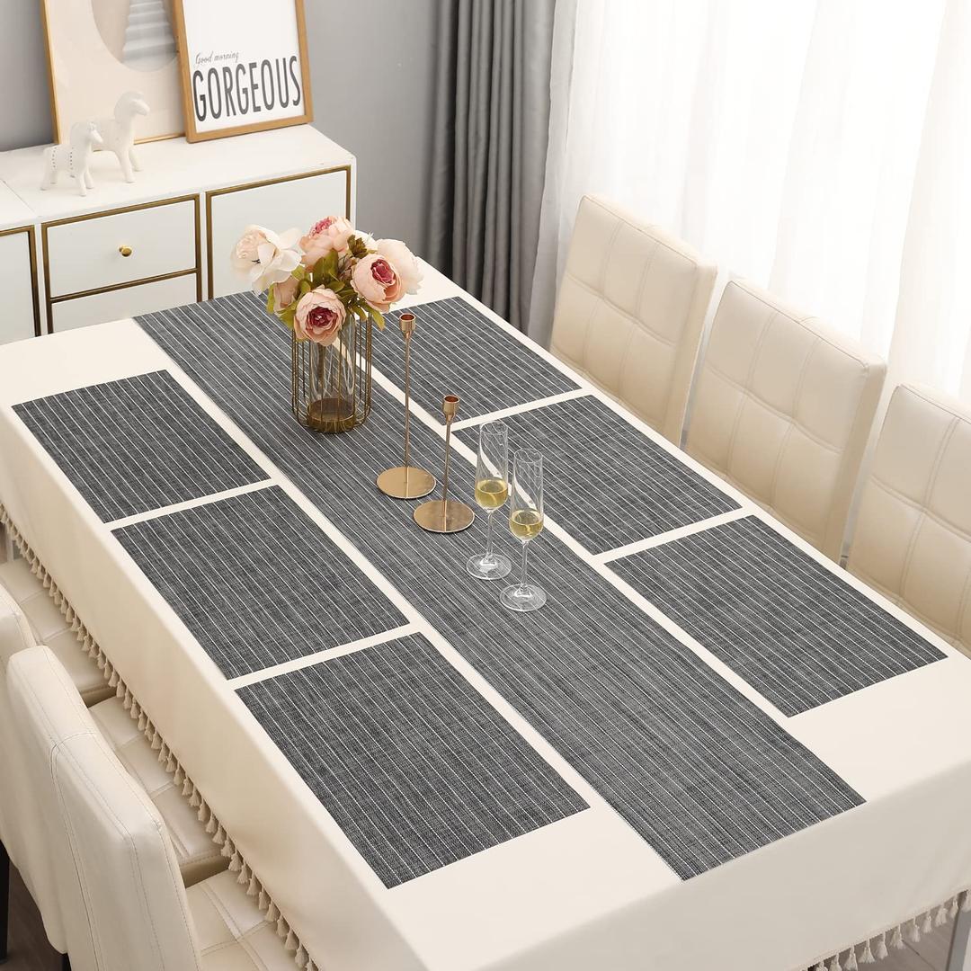 HOKIPO PVC Set of 6 Dining Placemats with Runner, Rectangle (AR2306)