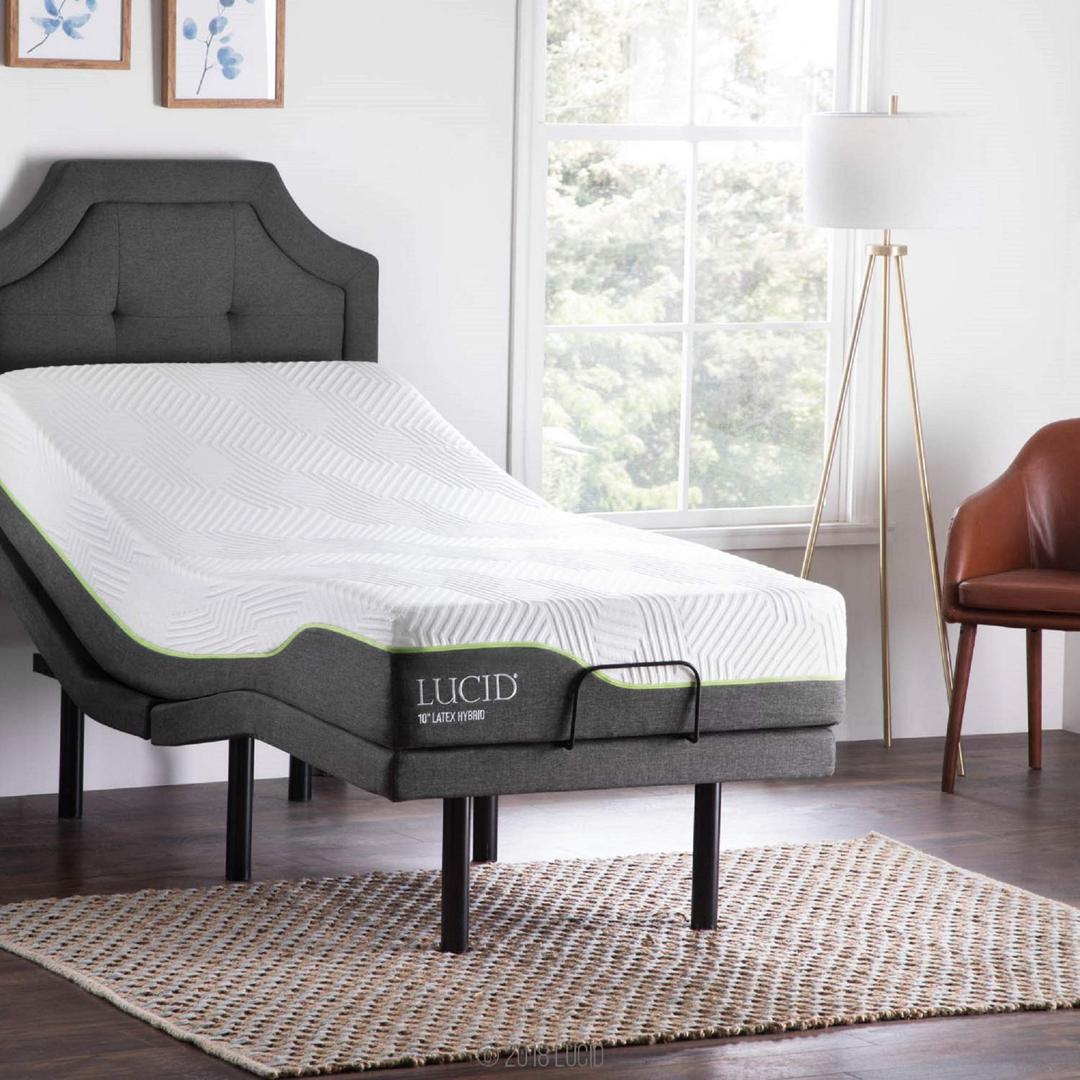 Lucid L300 Twin XL Adjustable Bed Frame with Lucid 10 inch Latex Hybrid Twin XL Mattress