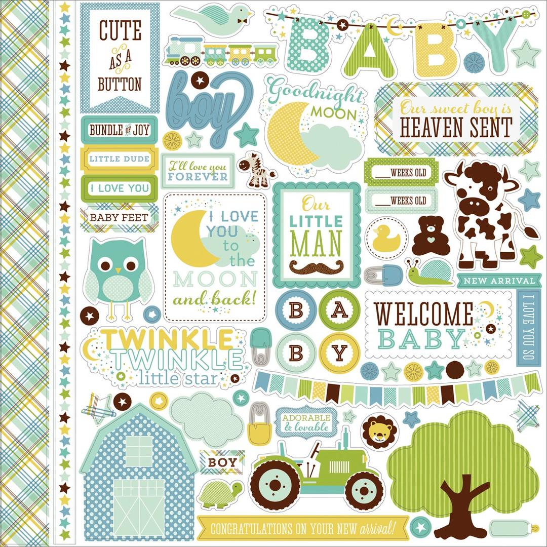 Echo Park Paper Bundle of Joy/A New Addition Baby Boy Element Cardstock Stickers, 12" by 12", White (BJBTSTK-78014)