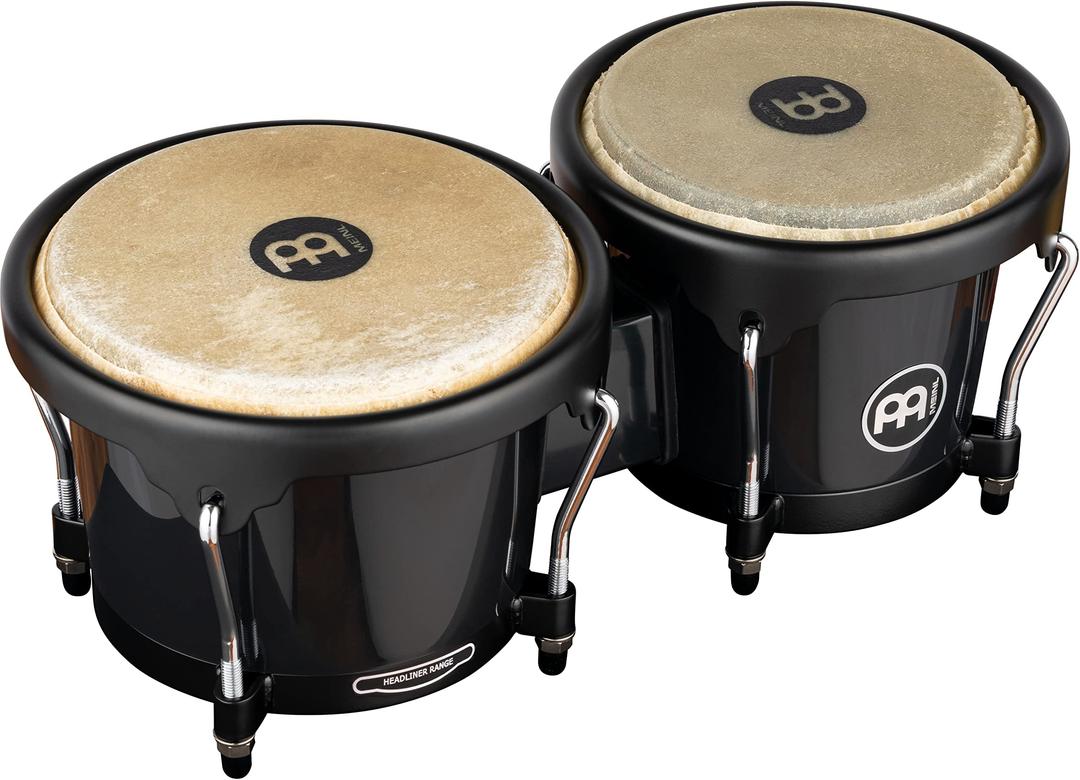 Meinl Percussion Bongos Hand Drum Set 6.5" and 7.5" with Synthetic Shells and Tuning Key — NOT Made in China — Journey Series, 2-Year Warranty (HB50BK)