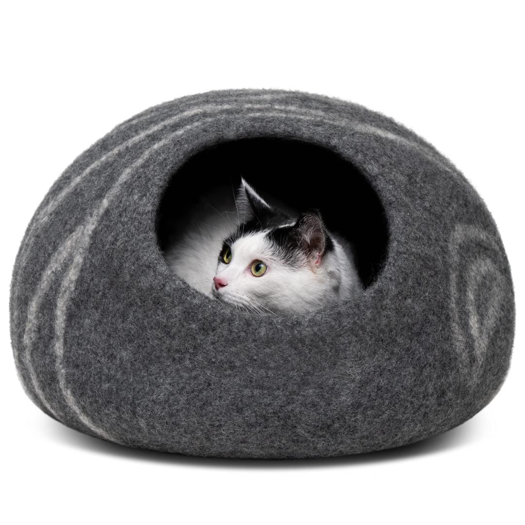 MEOWFIA Cat Cave – Premium Felt Cat Bed for Indoor Cats, Handmade 100% Merino Wool (Dark Shades) (Medium, Dark Grey)