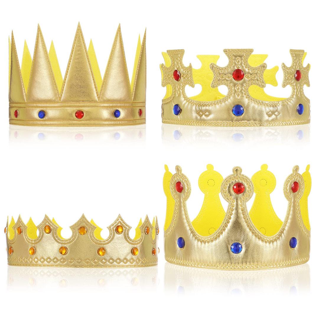 YingzhaoYingzhao Kids Golden Crown Set - 4 Pcs Adjustable Costume Crowns for Boys Birthday Party, Baby Shower Photo Props