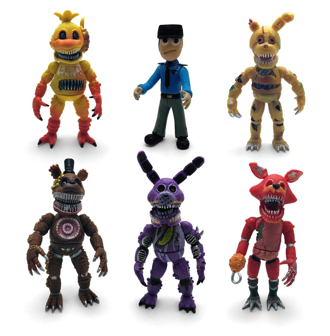 Unique New Inspired by Five Nights at Freddy’s Action Figures Toys (FNAF) Set of 6 pcs, About 6 inches [Nightmare Foxy, Freddy, Bonnie, Fazbear, Chica]