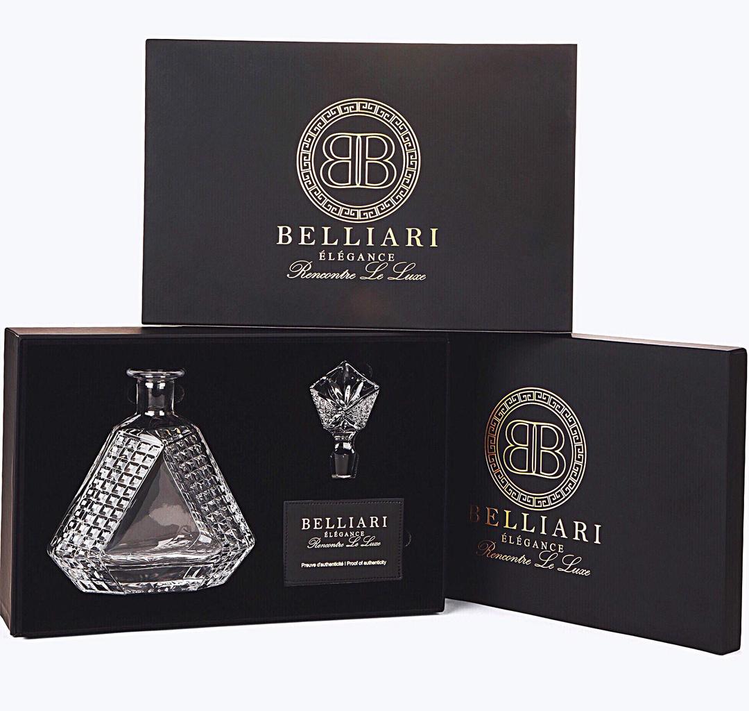 BELLIARI - Crystal Whiskey Decanter With Elegant Designer Gift Box - Diamond Whiskey Decanters - Luxury Gifts - 750ml…