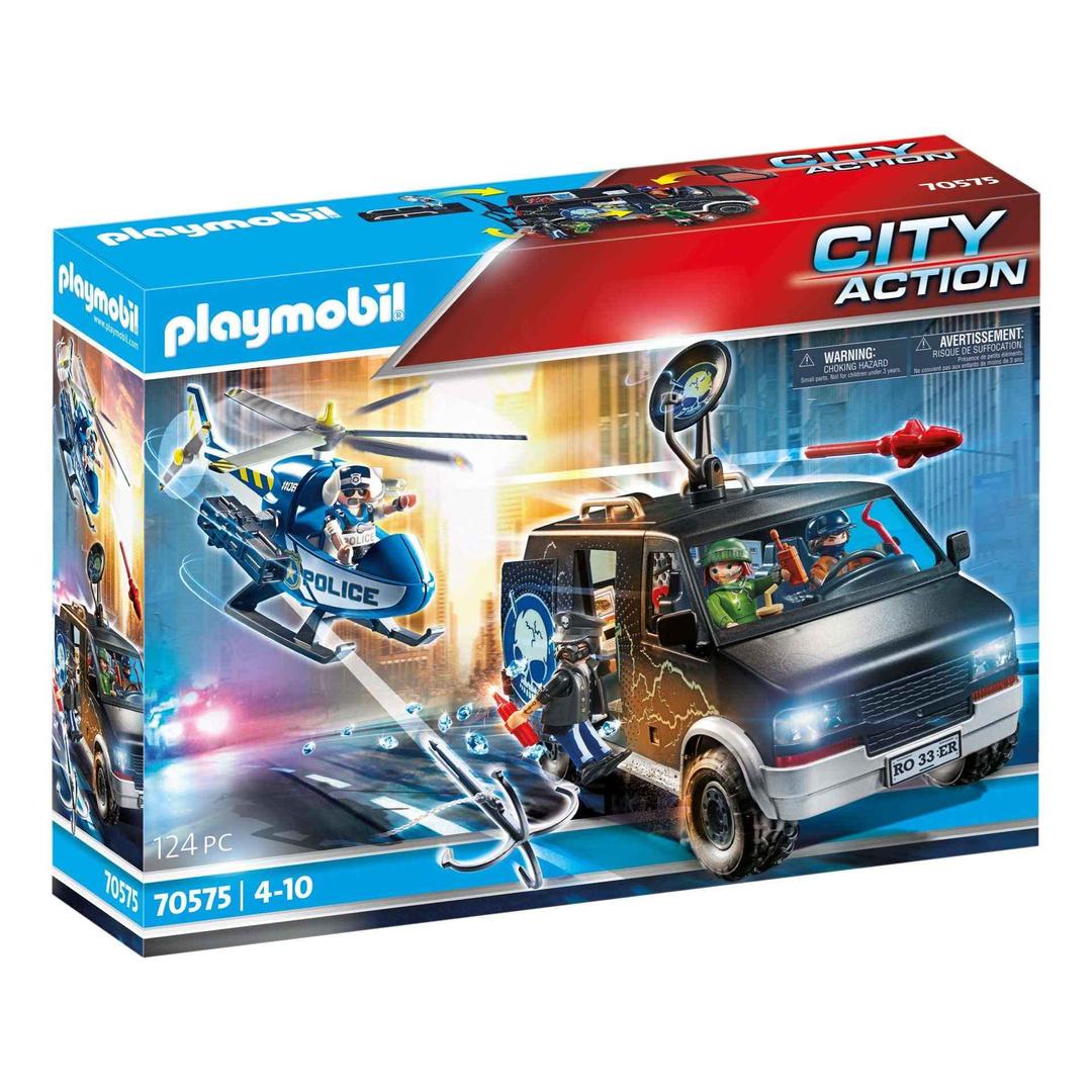 Playmobil 70575 City Action Police Helicopter Pursuit with Runaway Van, for Children Ages 4-10