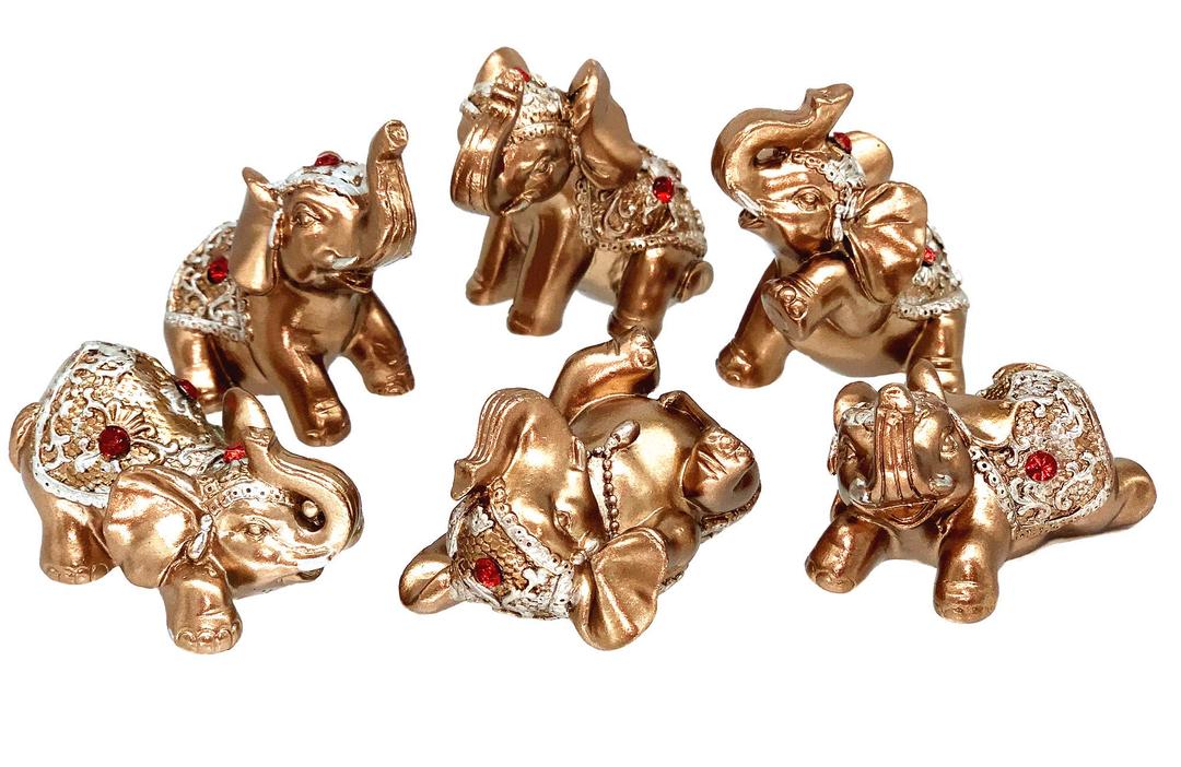 Betterdecor A Set of 6 Feng Shui Rose Gold Mini Lucky Elephants Statue Figurine Home Decor and Gift