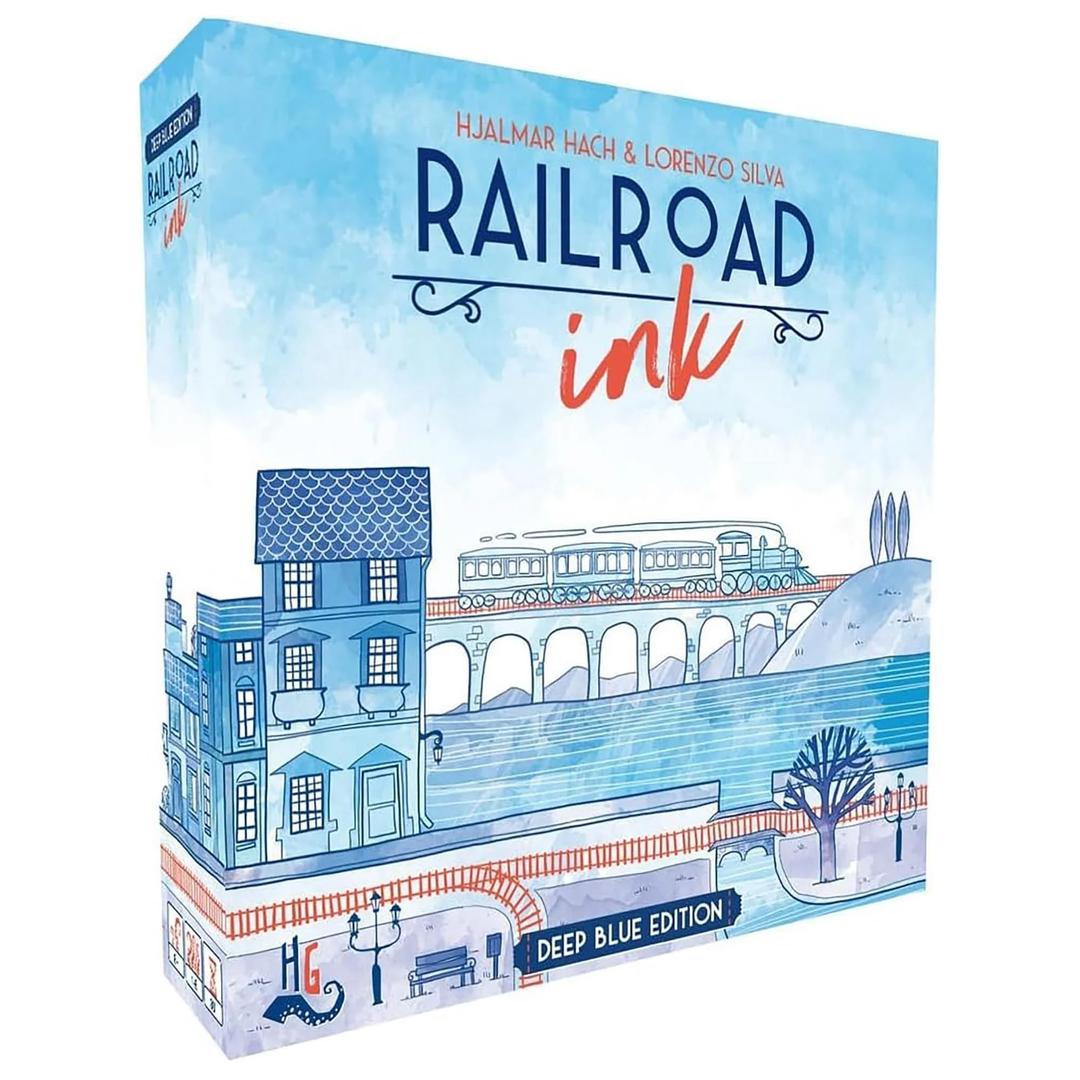 Railroad Ink: Deep Blue Edition - Roll Dice and Draw Railways and Routes, 7 Rounds to Expand Your Rail Map - Expansion Dice Included Ages 8 & Up (Packaging may vary)