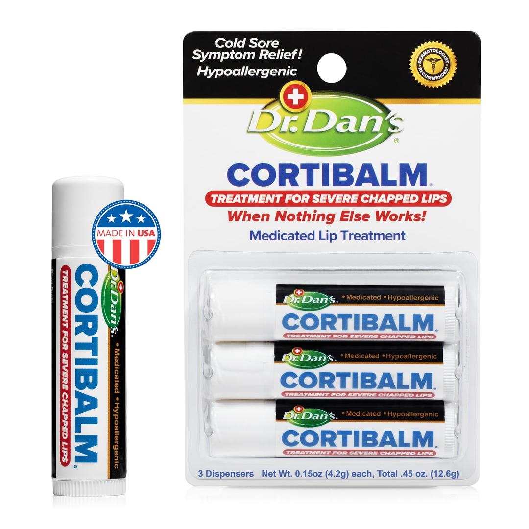 Dr. Dan's Cortibalm -3 Pack -for Dry Cracked Lips - Healing Lip Balm for Severely Chapped Lips- Designed for Men, Women and Children