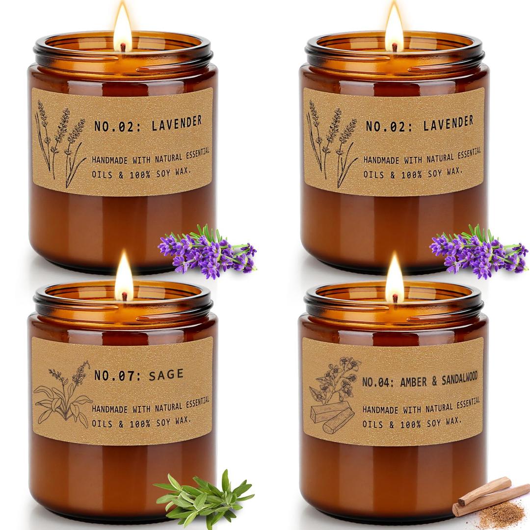 Aromatherapy Candles for Home Scented, Candle Gift Set for Stress Relief | Meditation | Yoga | SPA | Relaxing, Amber Jar Candles for Women, Birthday, Valentine, Christmas Day, 7.1 oz - Pack of 4