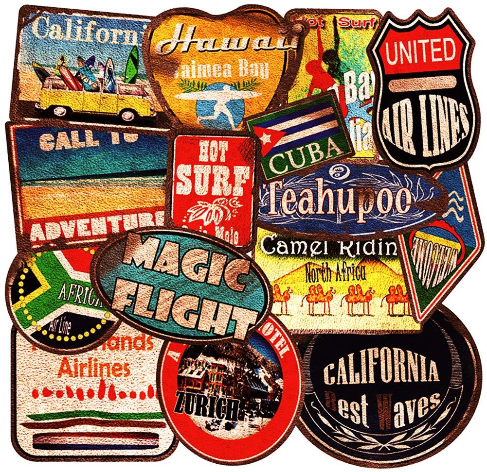 Honch Vinyl Vintage Beach Style Stickers Retro Travel City Country Stickers 36 Pcs Suitcase Sticker Pack Decals for Laptop Bumper Ipad Helmet Track Car Luggage Water Bottle