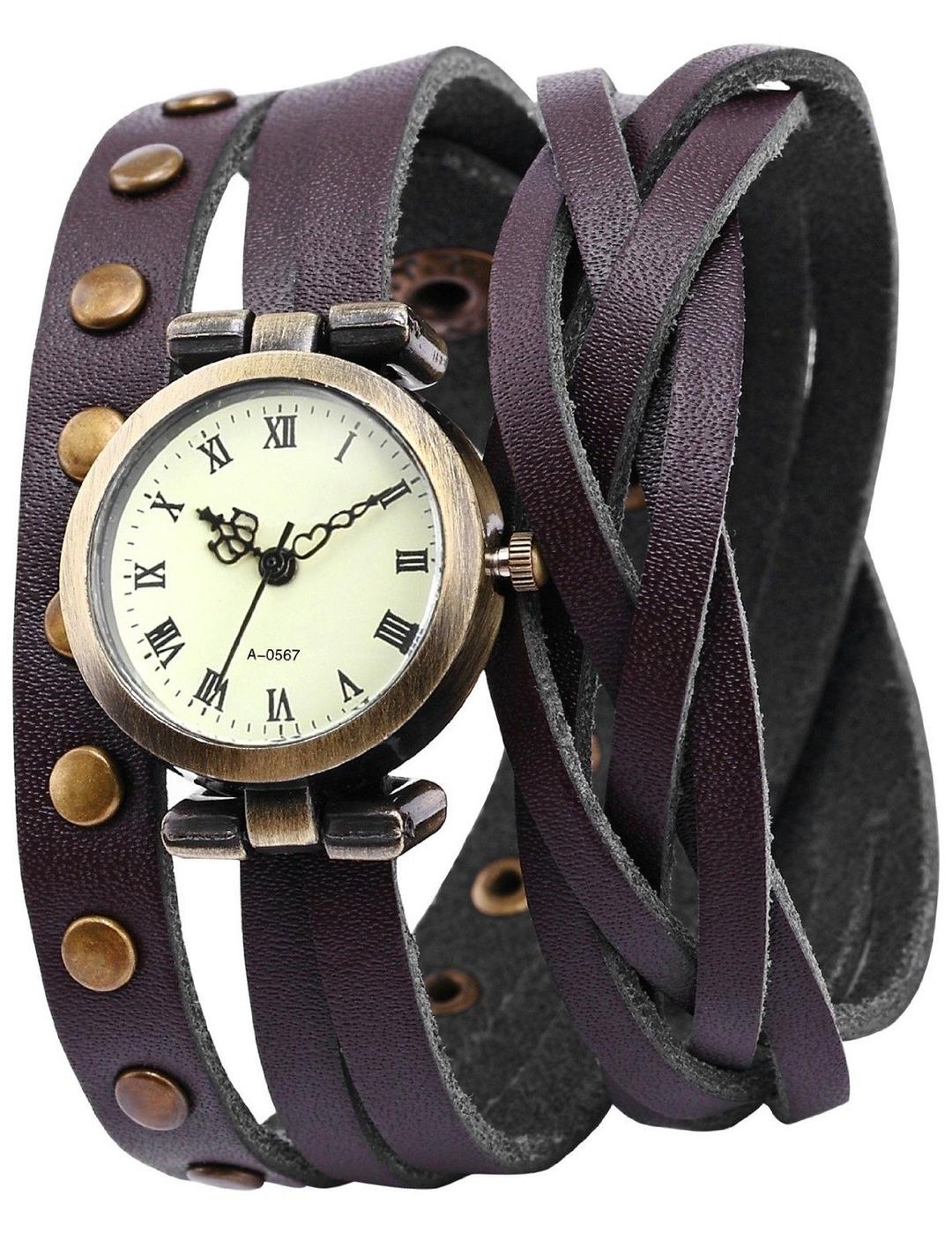 AMPM24 Lady Women Wrap Around Bracelet Brown Long Leather Quartz Watch WAA341