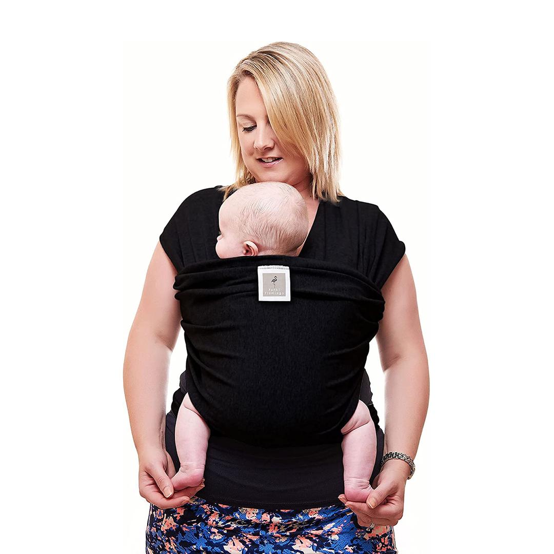 Baby Sling Wrap Premium Baby Carrier Newborn to Toddler - Original Stretchy Baby Wrap Carrier | One Size Fits All | Cozy & Soothing for Babies | Black by Funki Flamingo