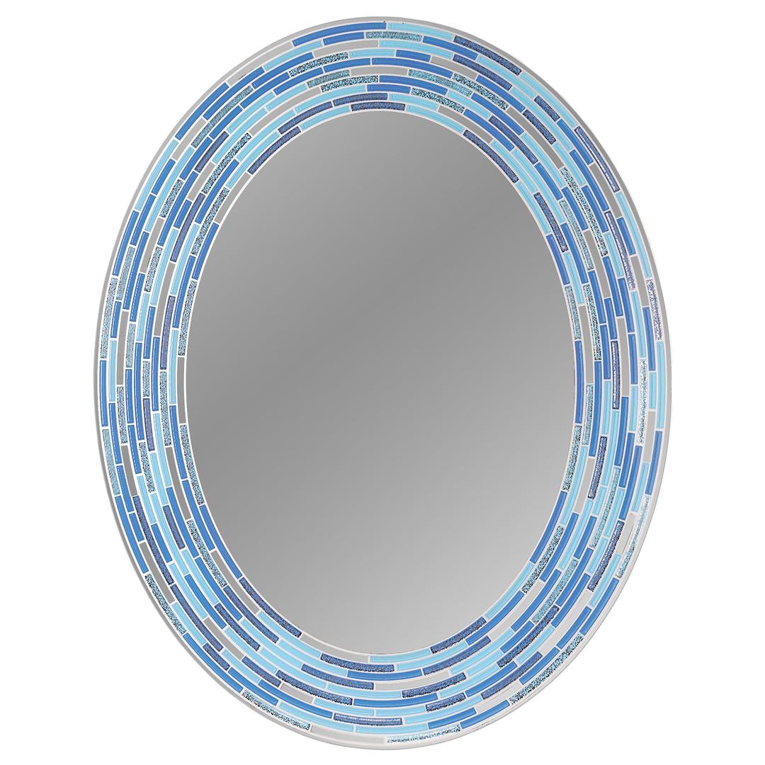 Head West Blue Tile Framed Oval Wall Decorative Vanity Mirror - 23" x 29"