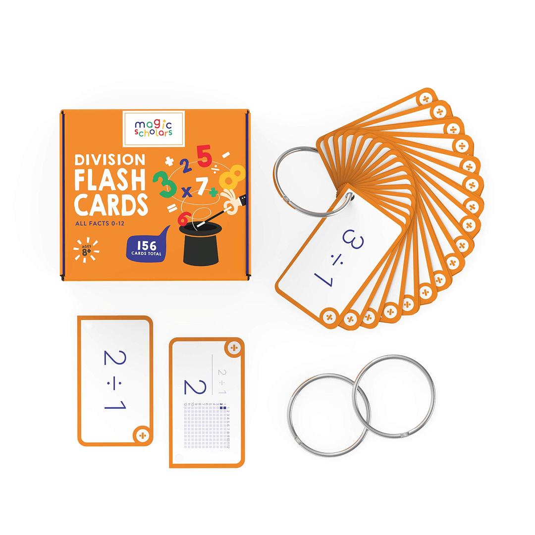 Magic Scholars Educational Division Math Flash Cards (0-12, All Facts), 169 Cards with Two Rings (0-12 Division)