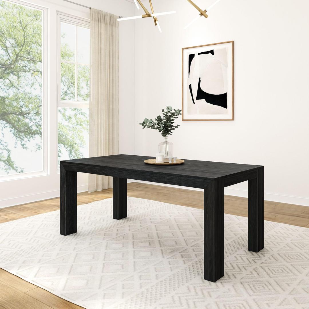 Plank+Beam 72 Inch Modern Wood Dining Table, Solid Wood Rectangular Dining Table for Kitchen/Dining Room, Black Wirebrush