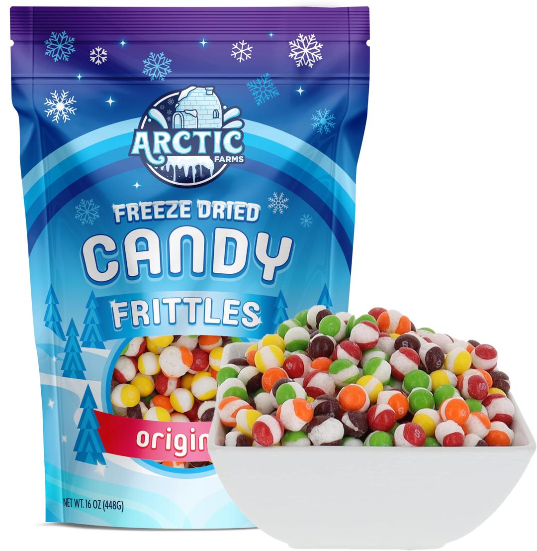 Arctic Farms Freeze Dried Candy Frittles Candies 16oz Bagged and Boxed + Free Skittles Fun Pack (Original Flavors, 16 Ounce)