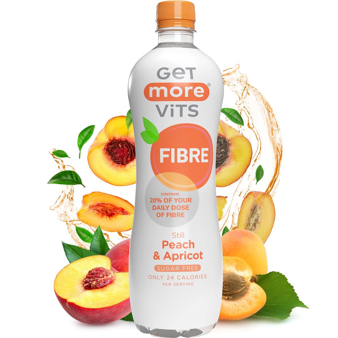 Get MoreVits - Fibre Still Peach & Apricot Flavoured Spring Water (12 x 500ml), Boosts Overall Gut Health & Digestion, Feel Fuller for Longer, Sugar-Free, Low Calorie, Vegetarian, Vegan