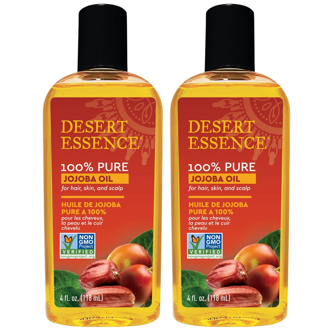 Desert Essence100% Pure Jojoba Oil - 4 Fl Oz - Pack of 2 - Haircare & Skincare Essential Oil - All Skin Types - No Oily Residue - May Help Prevent Flakiness - Makeup Remover - Aftershave Moisturizer