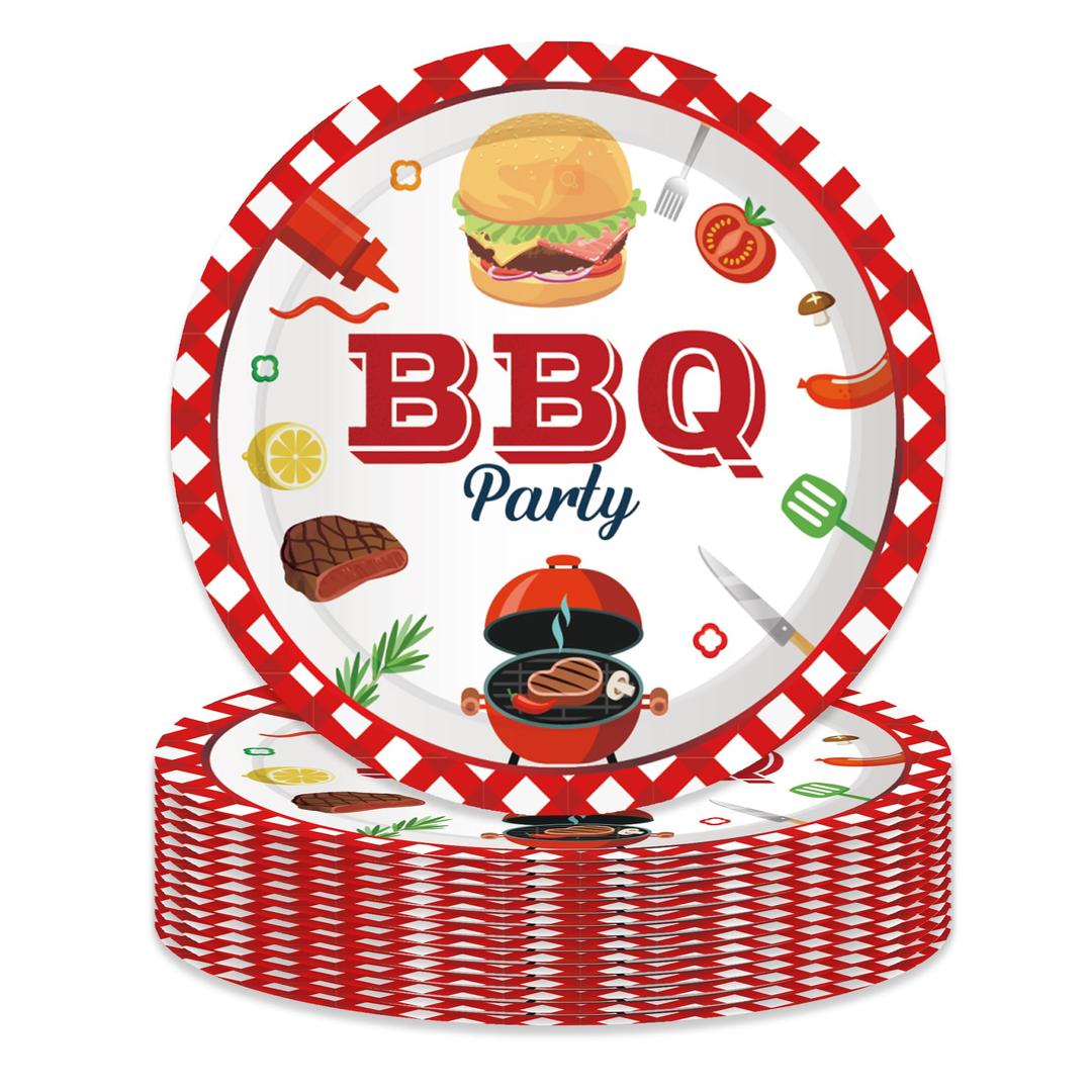 OXYLIPO 9" BBQ Burger Paper Plates Celebrate Party Tableware Round Disposable Dinner Paper Plates Set BBQ Series Theme Party Paper Plates Festival Party Supplies(24 pcs)