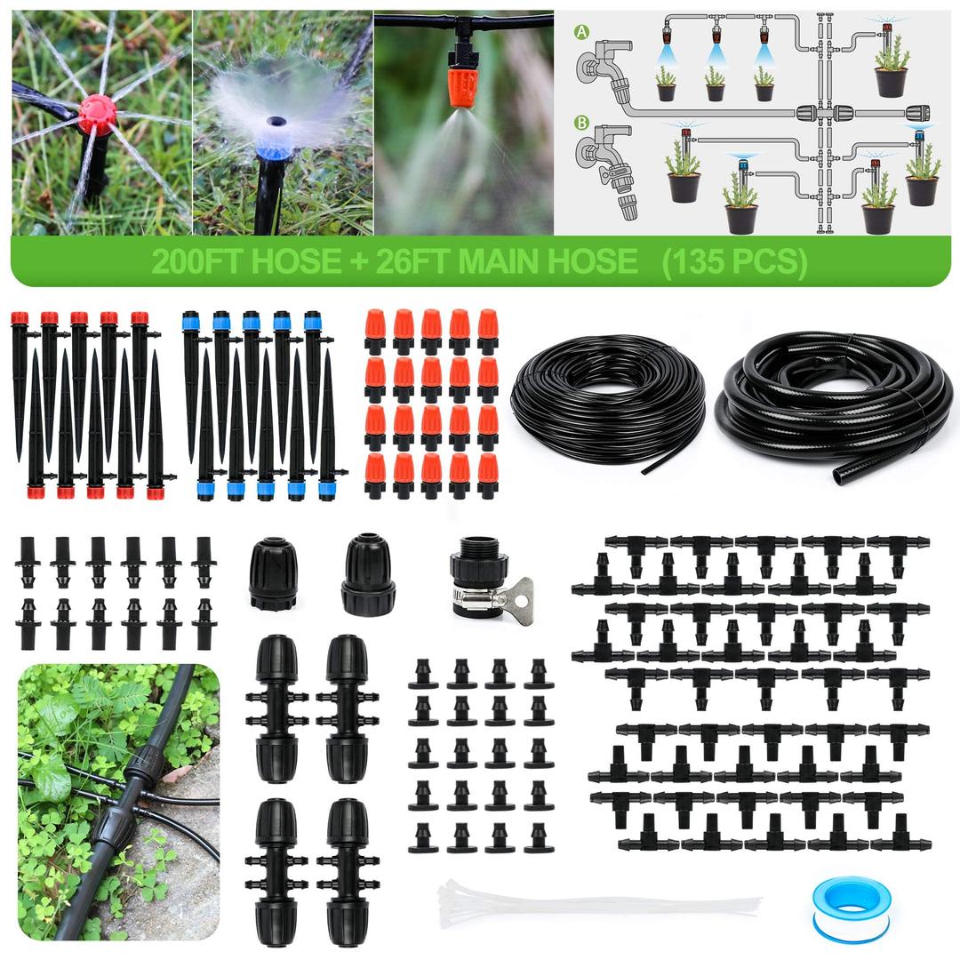 MIXCIrrigation System Greenhouse Watering Systems 1/4 INCH 226 FT DIY Auto Drip Irrigation Kit Garden Accessories Automatic Irrigation Equipment for Plants/Lawn