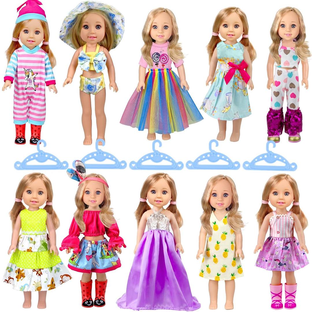 10-Sets Doll-Clothes for American-14-inch-Dolls - Compatible with 14.5-inch-Dolls Handmade Clothes and Outfits Accessories Christmas Birthday Gift for Little Girl