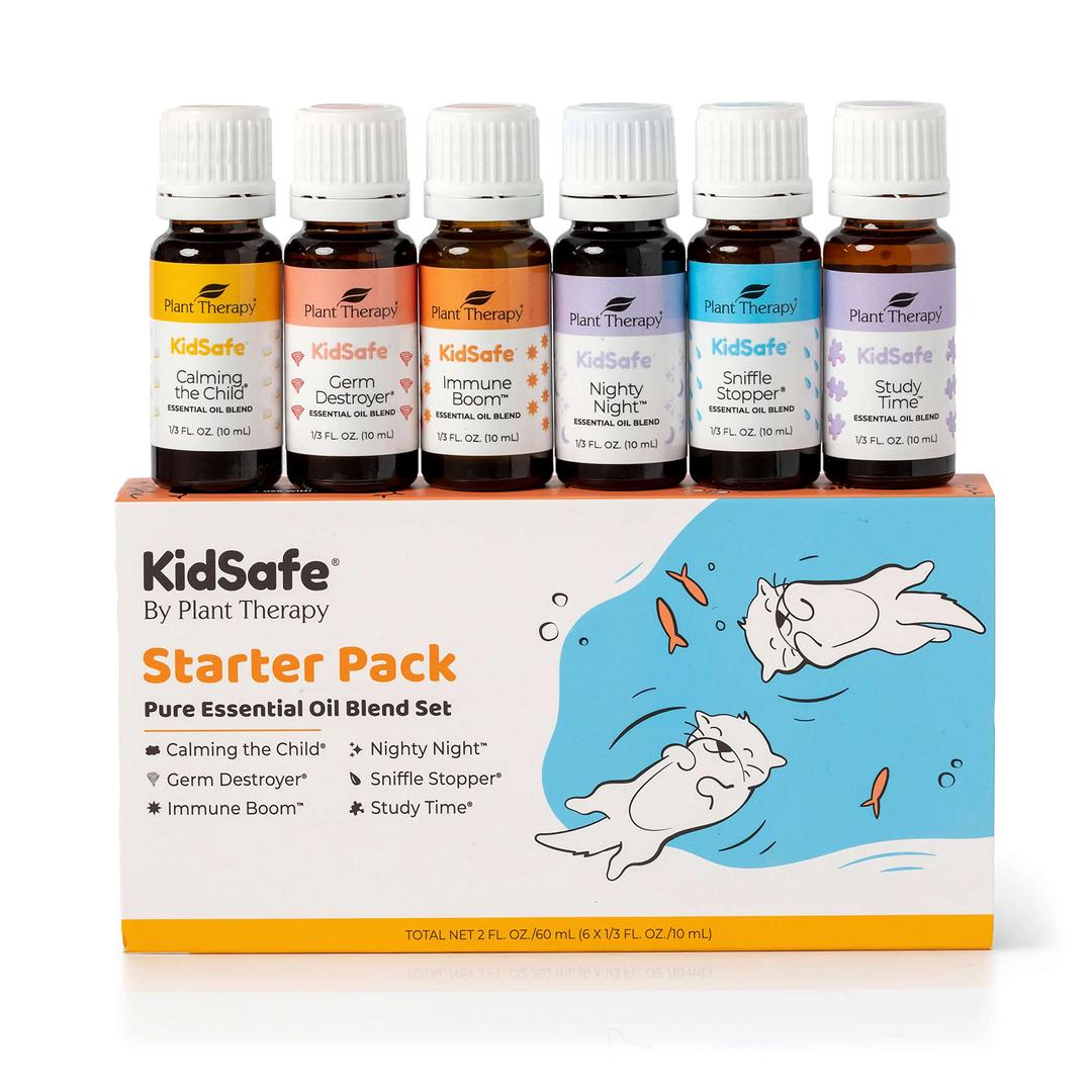 Plant Therapy KidSafe Essential Oil Starter Set for Focus, Calming, Sleep, Immune Support 100% Pure, 6 Undiluted Blends, Natural Aromatherapy, Therapeutic Grade 10 mL (1/3 oz)