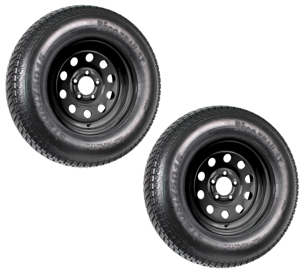 eCustomrim 2-Pack Trailer Tire On Black Wheel Modular Rim ST205/75D15 Load Range C 5 Lug On 4.5 15 x 5-2 Year Warranty w/Free Roadside