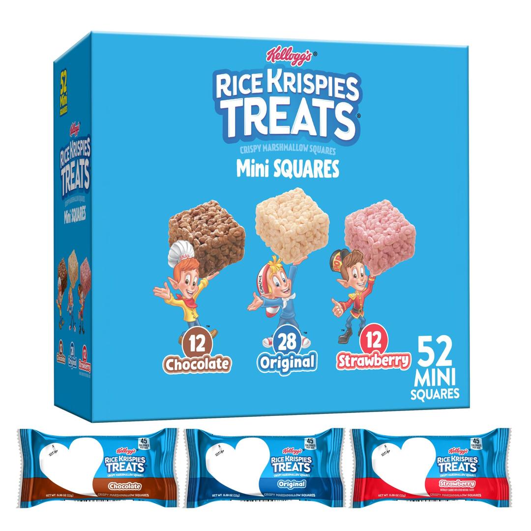 RICE KRISPIES TREATSMini Crispy Marshmallow Squares, Kids Snacks, Lunch Snacks, Variety Pack, 20.1oz Box (52 Bars)