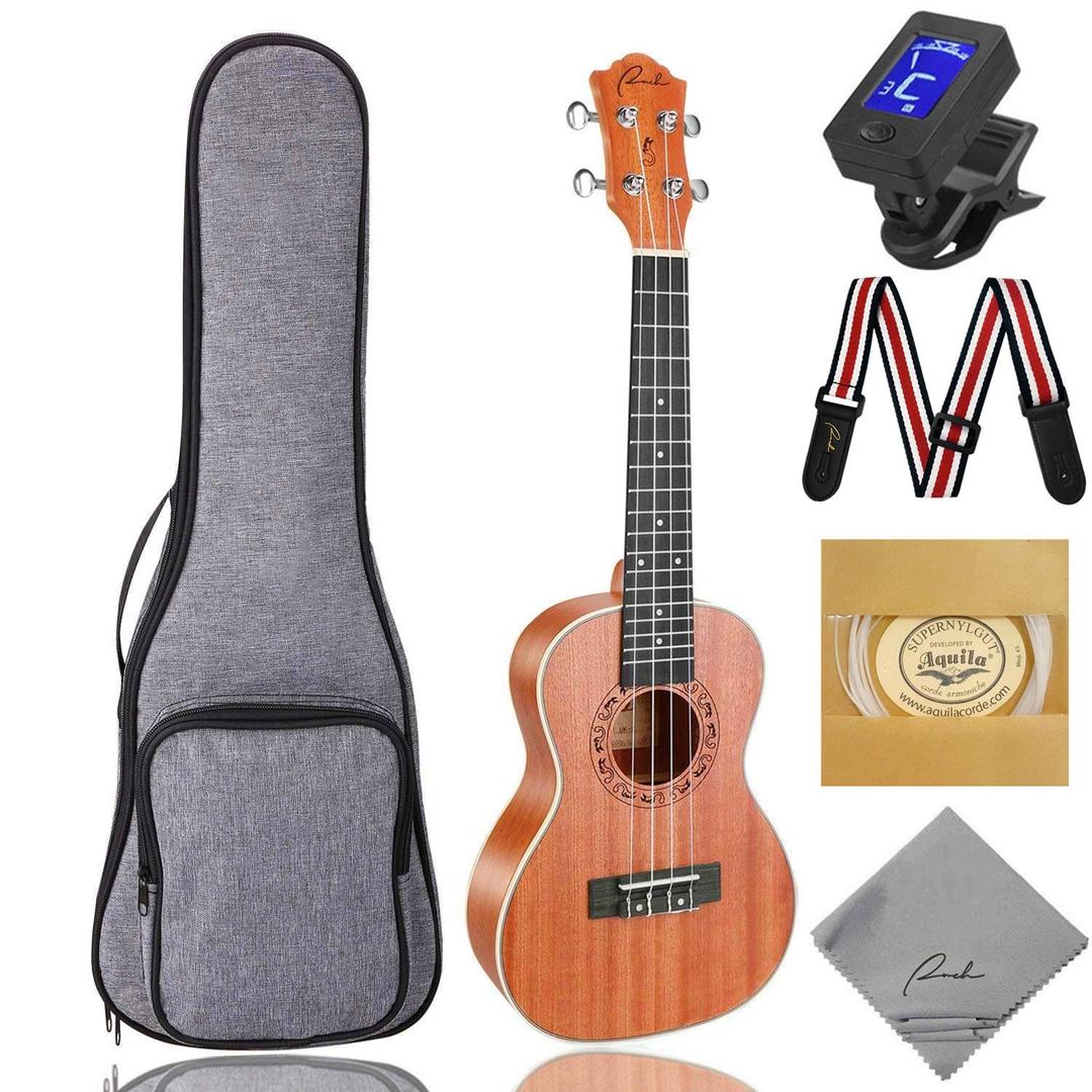 RanchTenor Ukulele 26 inch Wooden Professional ukelele Instrument Kit with 12 Online Lessons Small Hawaiian Guitar ukalalee Starter Pack Bundle Ukele Gig bag, Tuner, Strap, Aquila Strings Set