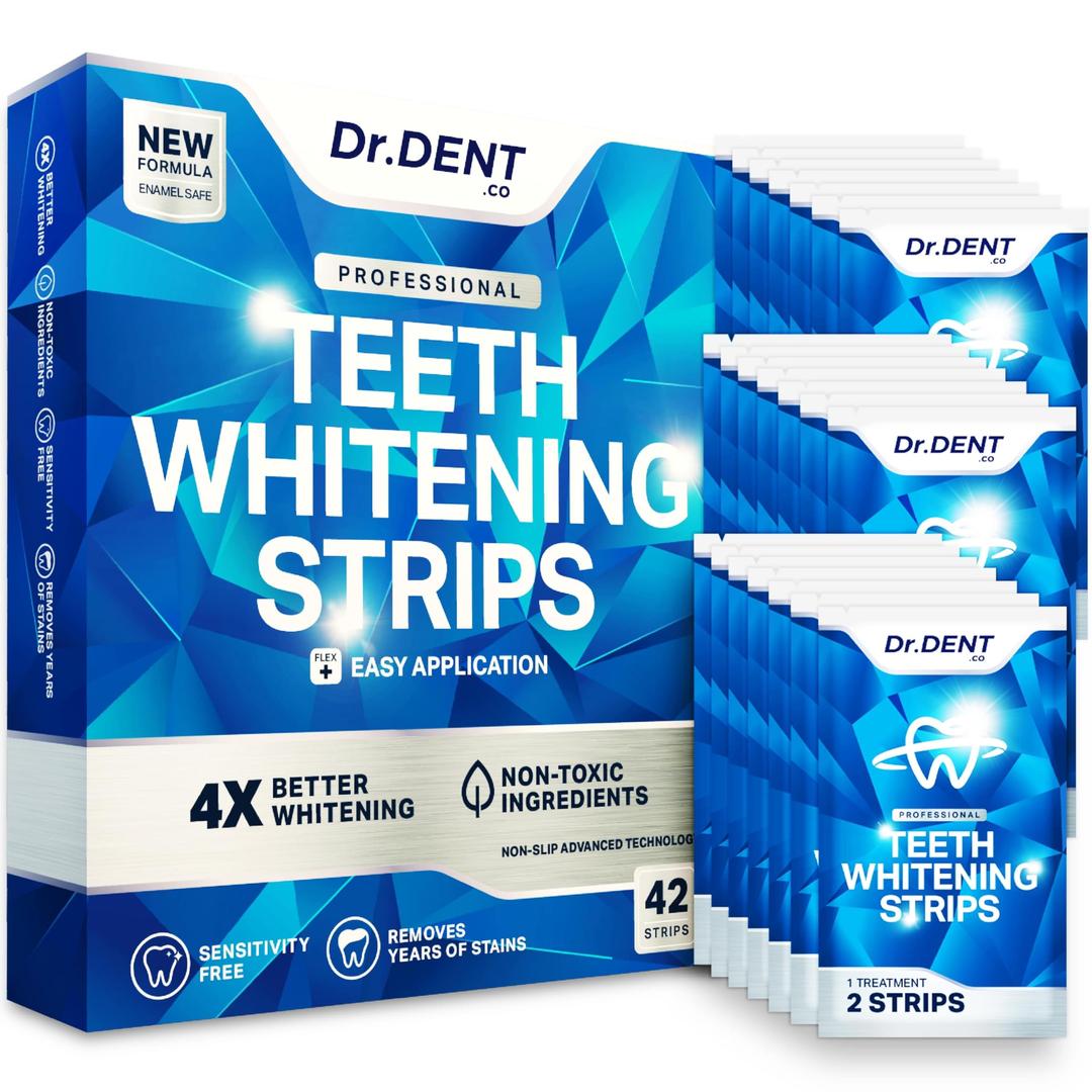 DrDent Professional Teeth Whitening Strips 21 Treatments - Safe for Enamel - Non Sensitive Teeth Whitening - Whitening Without Any Harm - Pack of 42 Strips + Mouth Opener Included