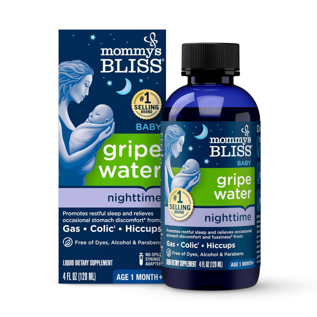 Mommy's Bliss Gripe Water Night Time, Infant Gas & Colic Relief, Gentle & Safe, 2 Weeks+, 4 FL OZ Bottle (Pack of 1)