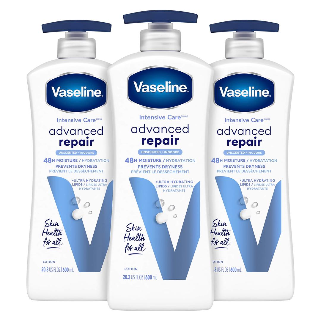 VaselineIntensive Care Unscented Advanced Repair Body Lotion - Ultra-Hydrating with Lipids for Extremely Dry Skin, 20.3 oz, Pack of 3