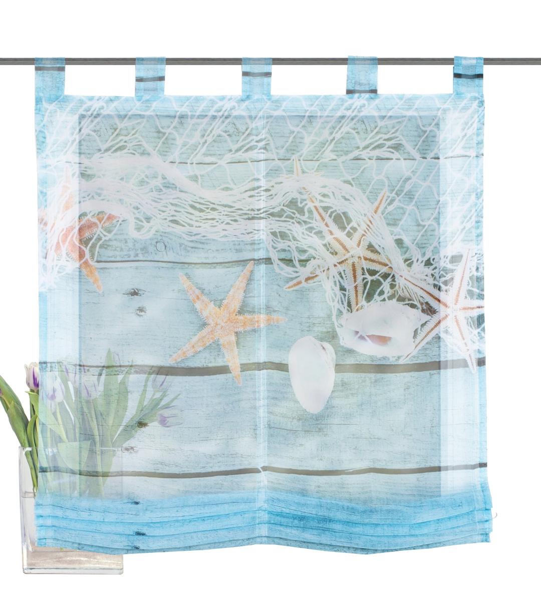 Home fashion Tab-Top Roman Blind Voile Digital Print Maritim Polyester Blue 140 x 60 cm