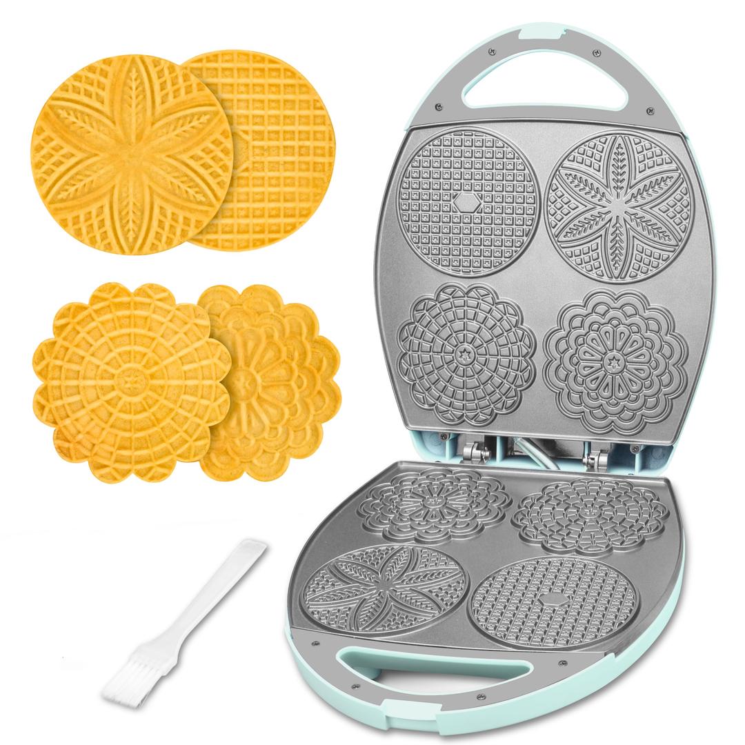 Multi Pizzelle Maker Electric, Stroopwafel Iron, 4 x 4.5'' Pizzelle Waffle Cookies Maker with Temperature Control, Ideal for Holidays, Parties & More, Great Choice for Gift