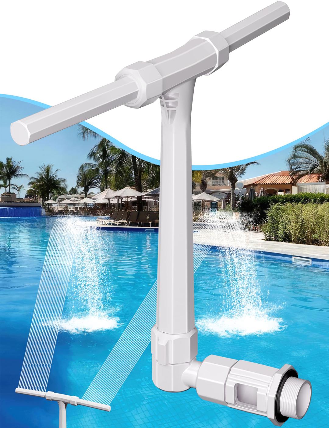 Egepon Pool Fountains for Above and Inground Pools, Pool Waterfall with 2 Adjustable Sprinkler Heads and 2 Adapter, Water Temperatures Cooler Swimming Pool Spray Accessories, White