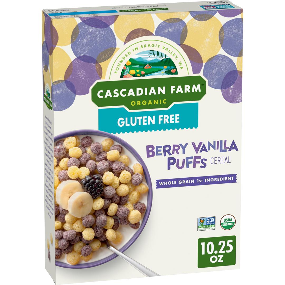 Cascadian Farm Organic Berry Vanilla Puffs Cereal, Gluten Free, 10.25 oz