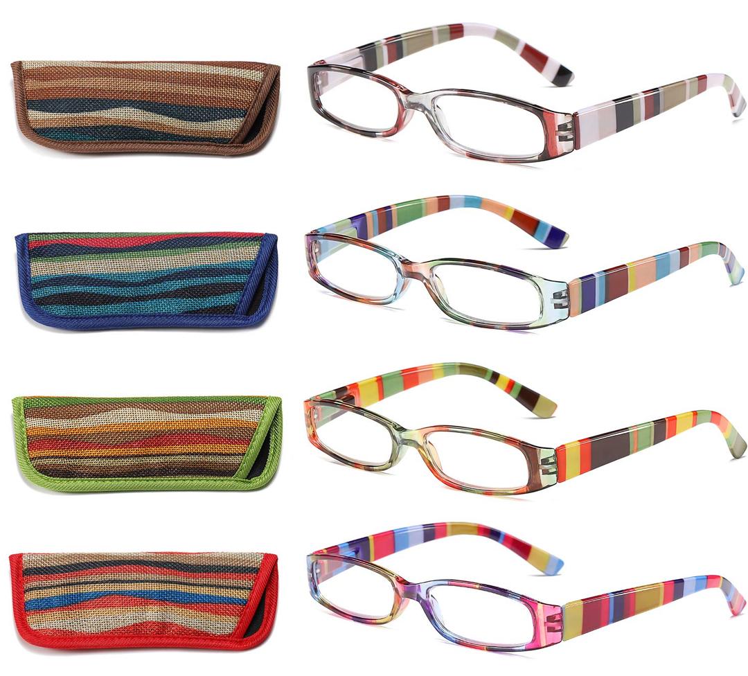 Reading Glasses 4 Pairs Fashion Ladies Readers Spring Hinge with Pattern Print Eyeglasses for Women +2.5