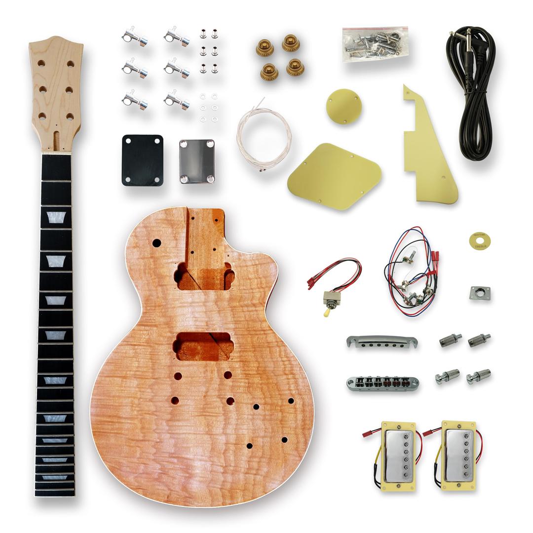 BexGears DIY Electric Guitar Kits Okoume wood Body curved top with mahogany veneer cover maple neck & composite ebony fingerboard