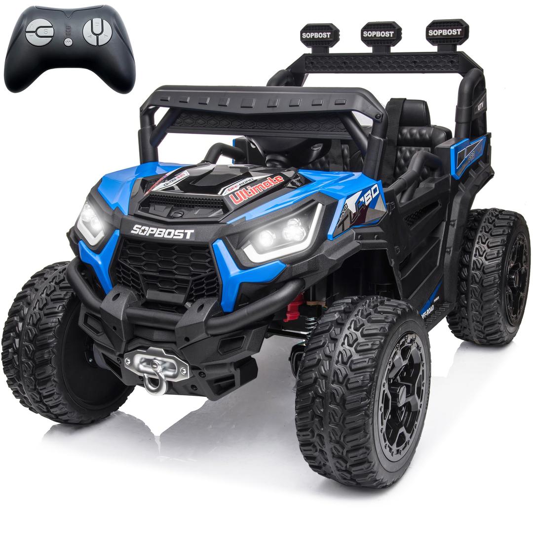 sopbost 24V Ride On Car for Kids 9Ah Battery Powered Ride On Toys with Remote Control 4x4 Electric Vehicle 4 Wheeler UTV, EVA Tires Wheels, 5Mph High Speed, Blue