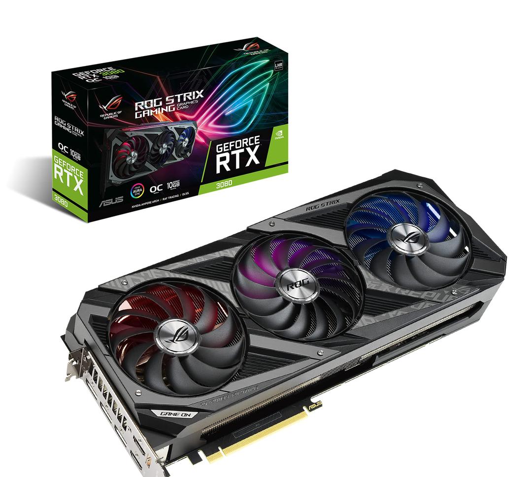 ASUS ROG Strix NVIDIA GeForce RTX 3080 V2 OC Edition Gaming Graphics Card (PCIe 4.0, 10GB GDDR6X, LHR, HDMI 2.1, DisplayPort 1.4a, Axial-tech Fan Design, 2.9-Slot, Super Alloy Power II, GPU Tweak II)