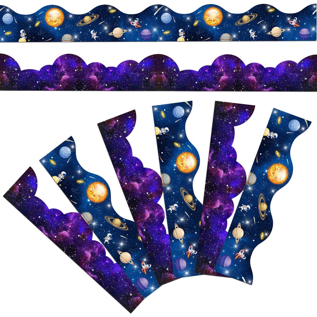 Galaxy Scalloped Borders Outer Space Straight Borders Trim Night Sky Bulletin Board Classroom Bulletin Board Wall Decor Back to School Bulletin Trim Borders for Chalkboard Whiteboard(39 ft)