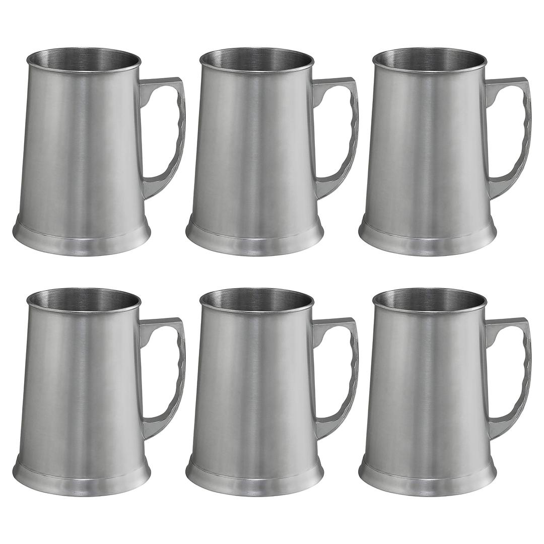 DISCOUNT PROMOS Stainless Steel Beer Stein Mug 13.5 oz. Set of 6, Bulk Pack - Great for Restaurant, Brewery, Pub - Silver