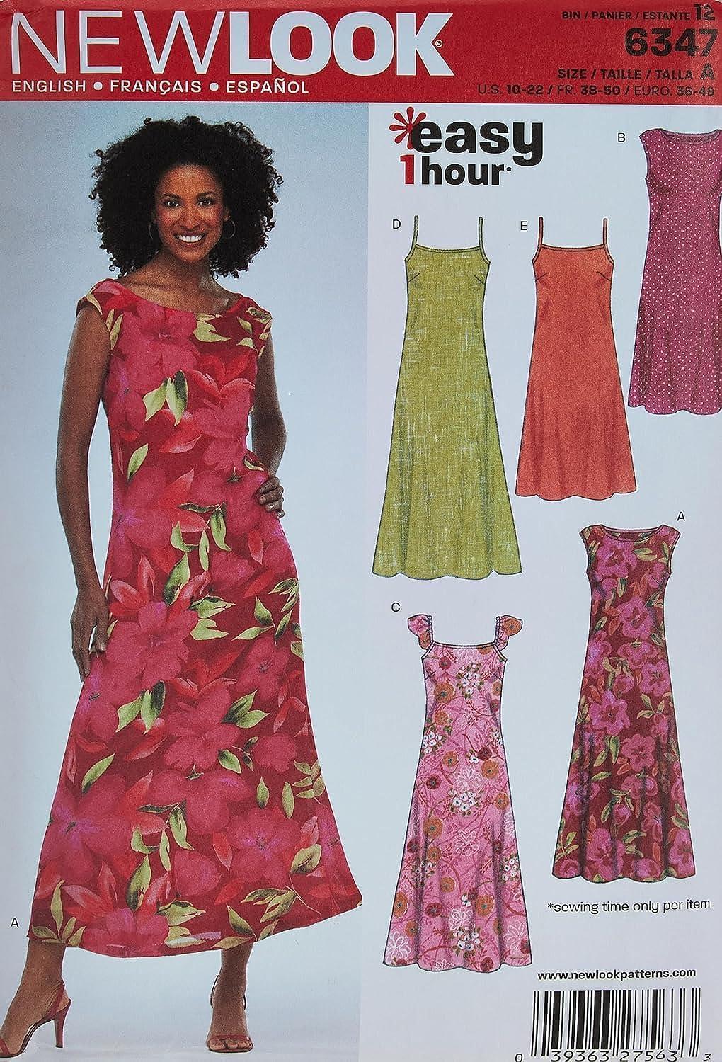 New Look Sewing Pattern 6347 Misses Dresses, Size A (10-12-14-16-18-20-22)