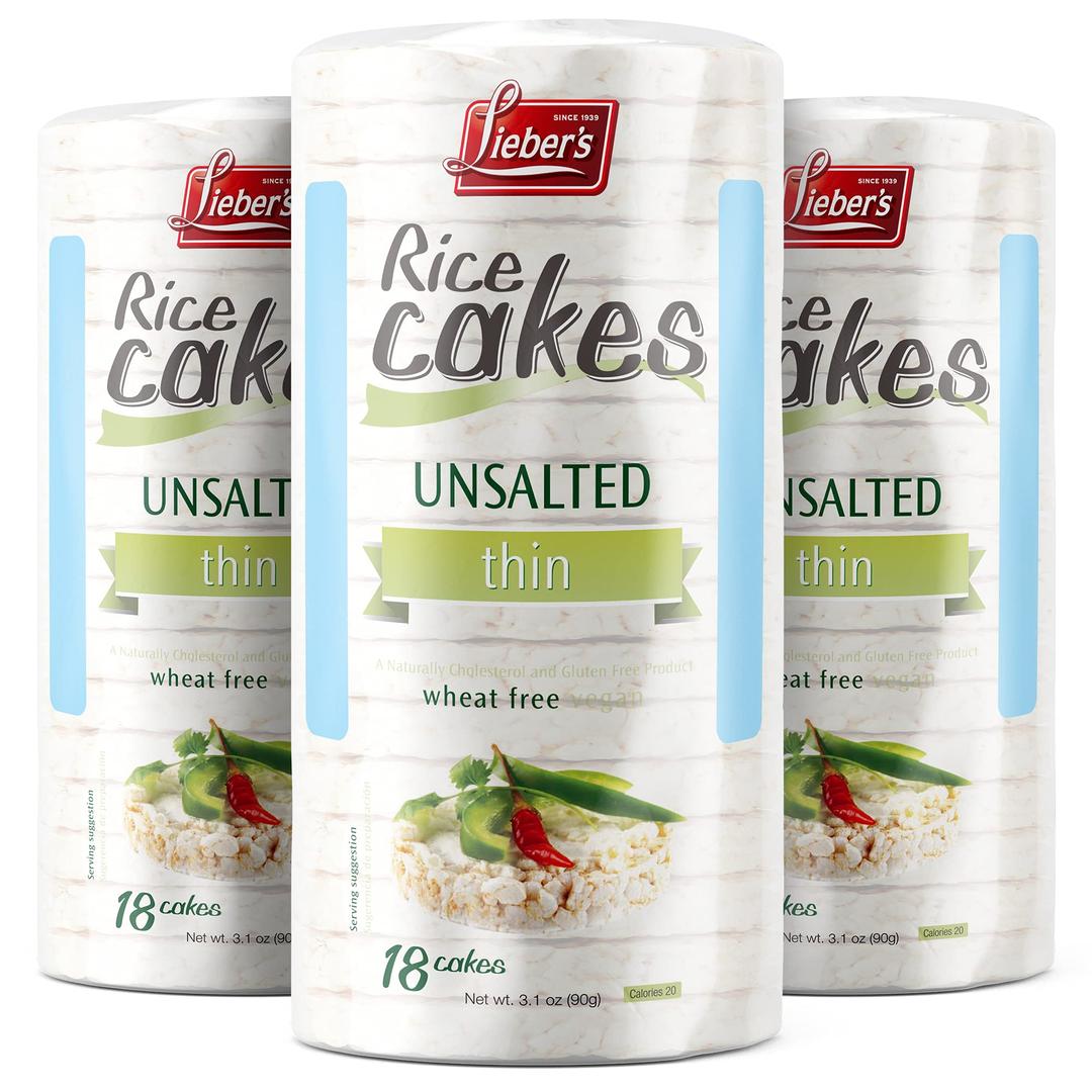 LIEBERS Rice Cakes, Kosher Certified Snack, Dairy Free, Wheat Free, Gluten Free, And Vegan options (pack of 3) (Unsalted)