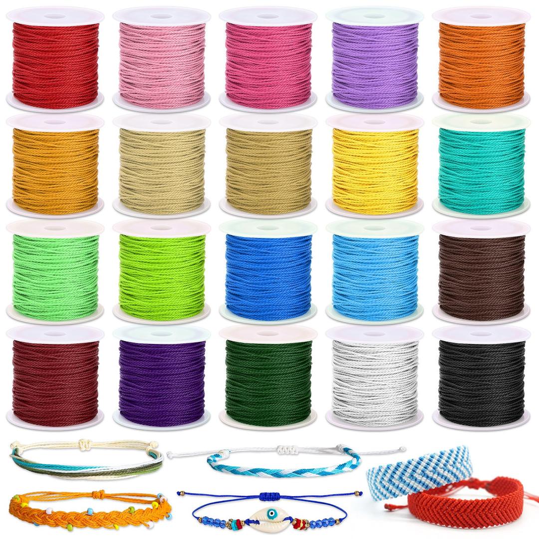 Cridoz 20 Rolls Wax String for Bracelet Making, Waxed Thread Bracelet Cord, Waxed Polyester Cord Bracelet Rope for DIY Bracelets, Necklace and Macrame