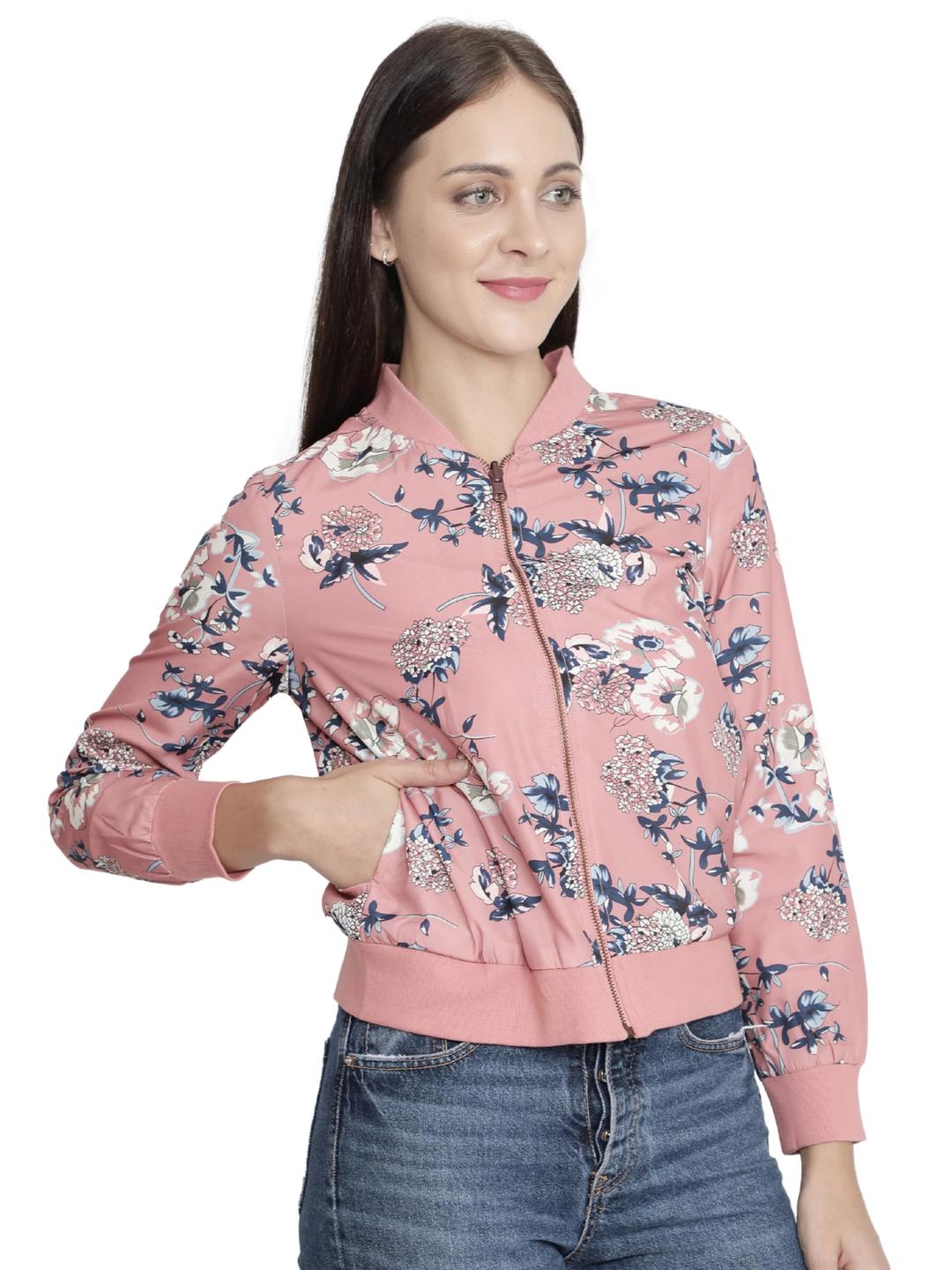 NUEVOSDAMASWomen Standard Length Polyester Floral Printed Bomber Jacket