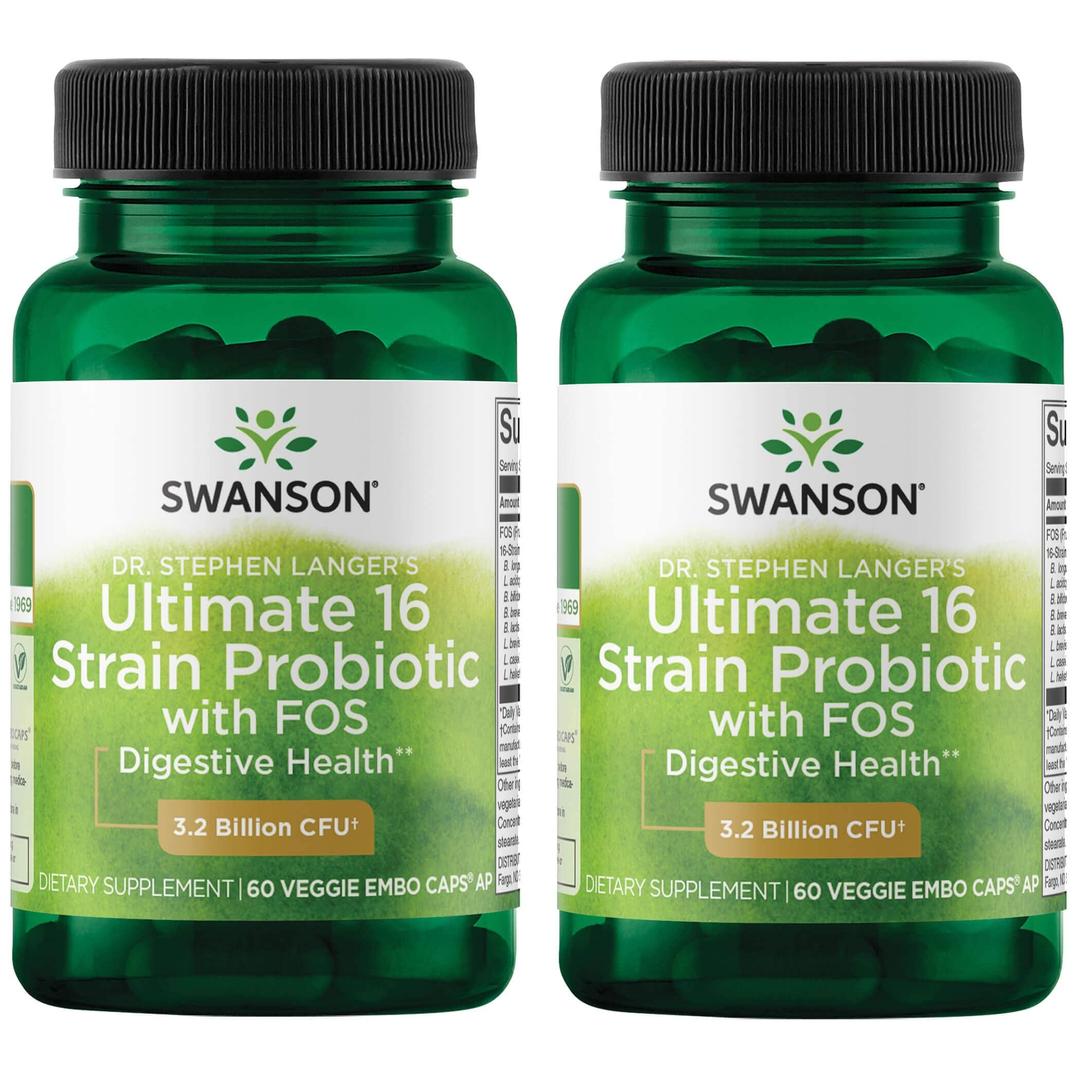 SwansonDr. Stephen Langer's Formula - Natural Probiotic w/Prebiotic FOS - 16-Strain Supplement Promoting Digestive Support w/ 3.2 Billion CFU per Capsule - (60 Veggie Capsules) 2 Pack