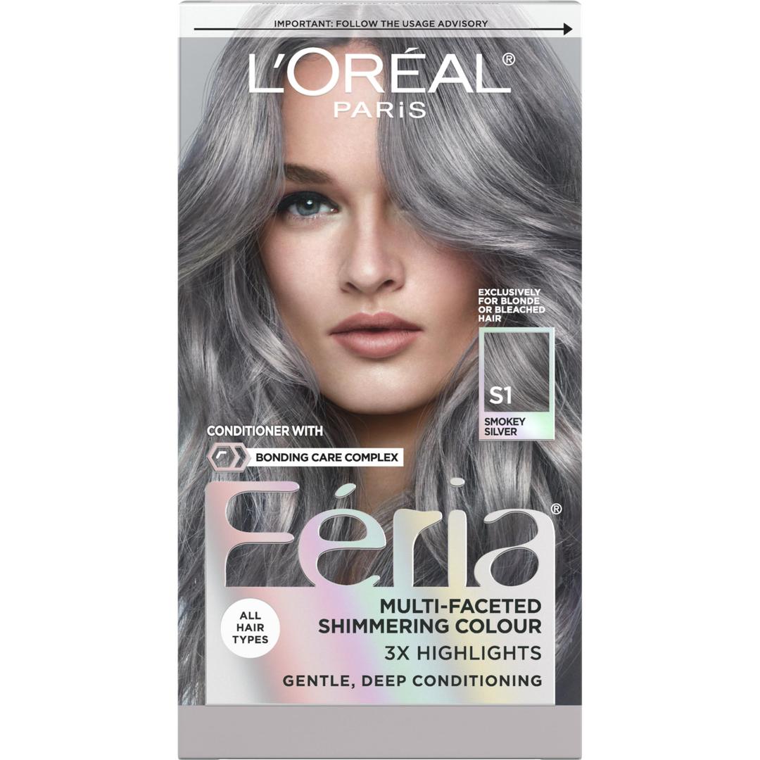 L’Oréal ParisFeria Multi-Faceted Shimmering Permanent Hair Color Hair Dye, S1 Smokey Silver