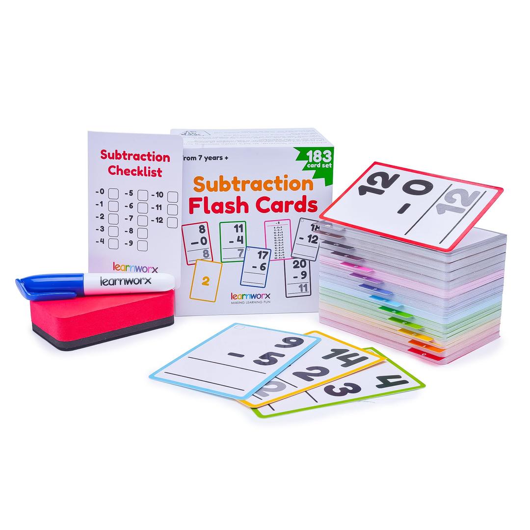 Subtraction Flash Cards 1st Grade 2nd 3rd 4th – 183 Math Flashcards – All Facts 0-12 - Learn Subtraction for Kids - Maths Flashcards from Kindergarten to Ages 6, 7, 8, 9 & 10