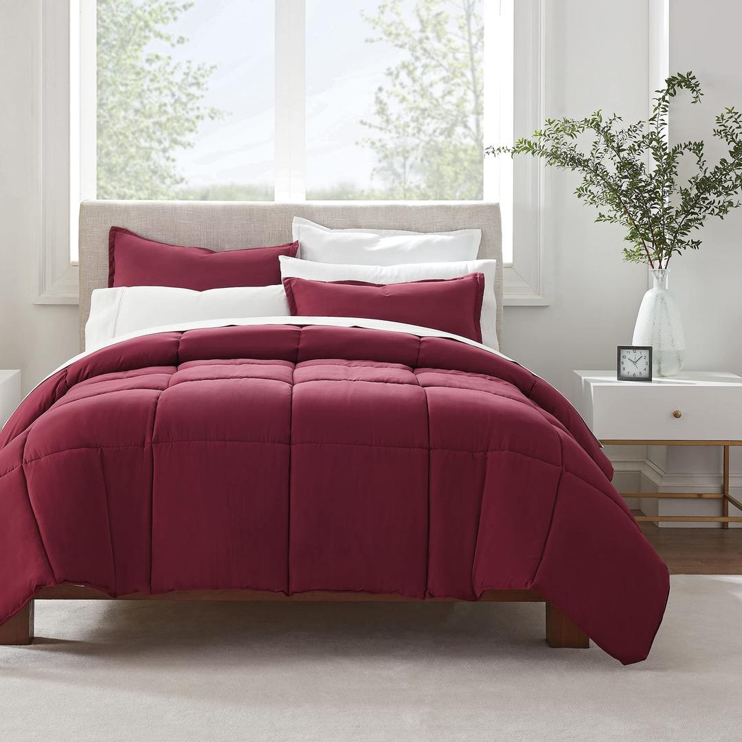 SERTA Simply Clean Ultra Soft Hypoallergenic Solid 2 Piece Comforter Set, Twin XL, Burgundy